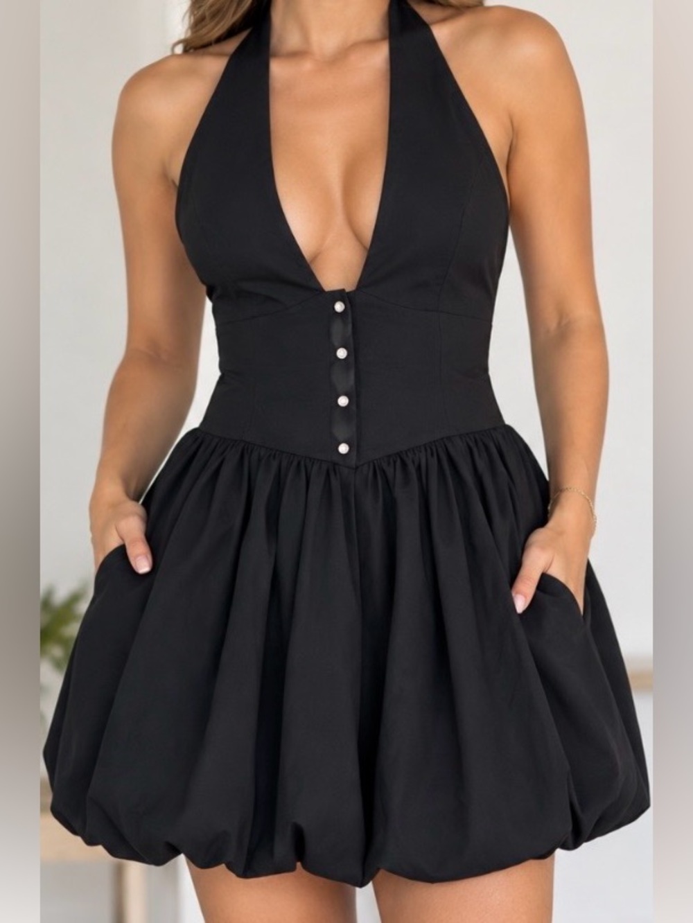 Zara Black Halter Bubble Dress